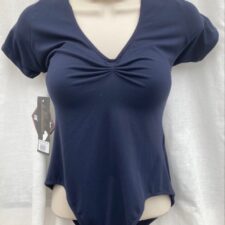 Navy leotard with short sleeve and rouching (front and back)