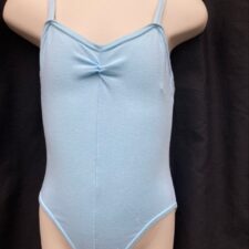 Pale blue cotton leotard with thin straps and rouched front