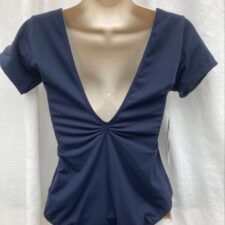 Navy leotard with short sleeve and rouching (front and back)