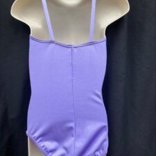 Lilac lycra leotard with thin straps and rouched front