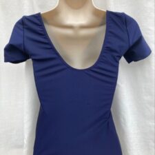 Navy short sleeve lycra leotard with rouched front