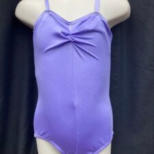 Lilac lycra leotard with thin straps and rouched front