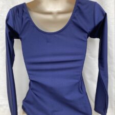 Navy long sleeve lycra leotard with rouched front