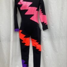 Black catsuit with lightening pattern