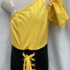 Yellow and black lace up leotard