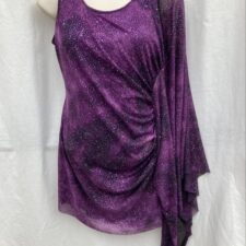 Purple sequin skirted leotard with single arm scarf