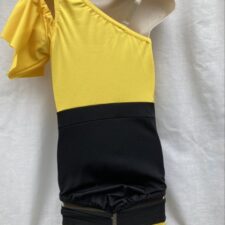 Yellow and black lace up leotard