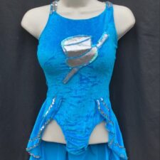 Turquoise velvet leotard with half skirt and top hat and tails embellishment