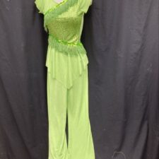 Neon green sparkle leotard top and flared trousers