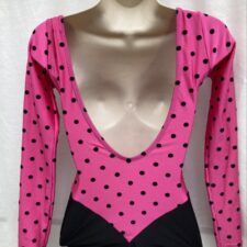Pink and black spotty leotard with long sleeves and rouched front - Bespoke measurement costumes