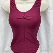 Burgundy lycra tank leotard with rouched front