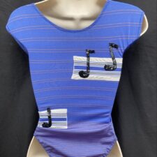 Blue cap sleeve leotard with musical note design - Bespoke measurement costumes