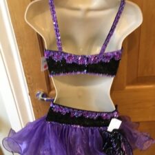 Purple and black sequin crop top with ruffle skirt