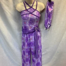 Purple and silver 60's all in one with gloves