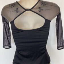 Black long sleeve leotard with heart design on mesh
