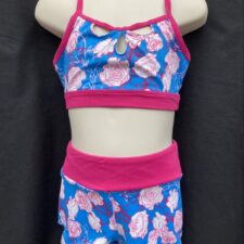 Blue, pink and white floral crop top and shorts