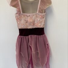Dusty rose and plum skirted leotard with floral sequin bodice and handkerchief hem