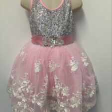 Pale pink and silver  sequin skirted leotard