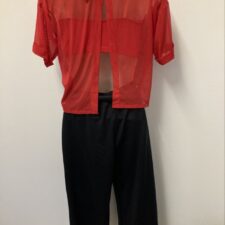 Red sheer top, with crop top and attached black trousers