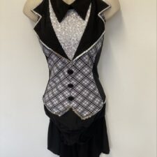 Black and white plaid leotard with sequin insert and tails