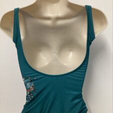 Dark teal and brown lycra leotard with floral design and diamante enhancement
