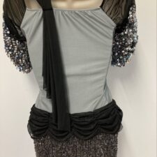 Grey, silver, blue and black sequin fringed skirted leotard