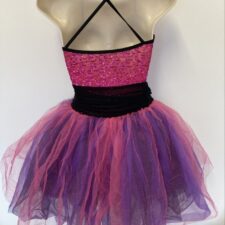 Fuchsia and purple sequin tutu with feather and flower embellishment
