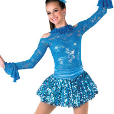 Turquoise lace and sparkle skirted biketard