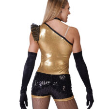 Gold and black sequin biketard with waistcoat design (hat and gloves not included)