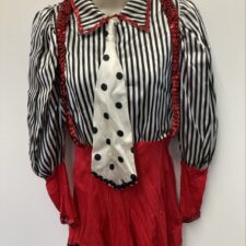 Black, white and red striped flared biketard with tie and braces