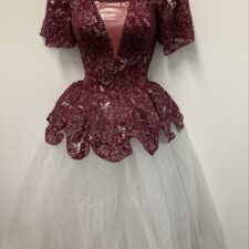 Burgundy and silver lace and white tutu with short sleeves