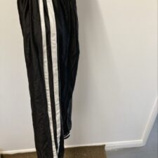 Black cropped tracksuit bottoms with white stripes