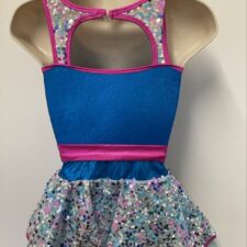 Turquoise and metallic pink sequin skirted leotard