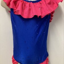 Royal blue and neon pink leotard with ruffle with scattered sequins