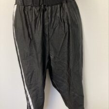 Black cropped tracksuit bottoms with white stripes