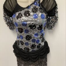 Grey, silver, blue and black sequin fringed skirted leotard