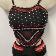 Black and red leotard with sequins and cut out back