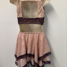 Dusty pink and purple crop top and handkerchief hemmed skirted bikeshorts, dotted with sequins