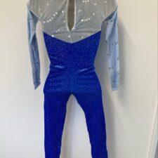Blue velvet sparkle catsuit with pale blue mesh chest and sleeves