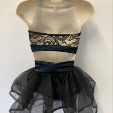 Black and nude lace crop top and net skirted briefs