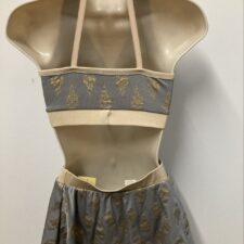 Grey and gold crop top and skirted bikeshorts