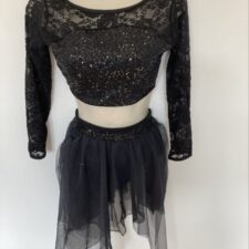Black lace long sleeve crop top and drape style skirt