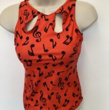 Red and black music note leotard