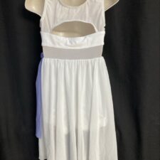 White skirted leotard with rainbow sash