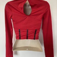 Red high neck crop top with added black stripes