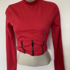 Red high neck crop top with added black stripes