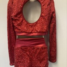 Red long sleeve sequin crop top and shorts