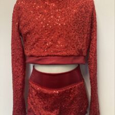Red long sleeve sequin crop top and shorts