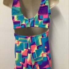 Neon square pattern biketard