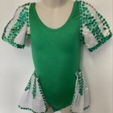 Green and white skirted leotard with sequins